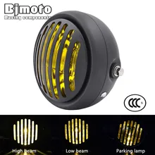 BJMOTO Universal 6 1/2″ Motorcycle Retro Grill Headlight Hi/Lo Headlamp For Harley Chopper/Bobber/Cafe Racer/Touring Bikes