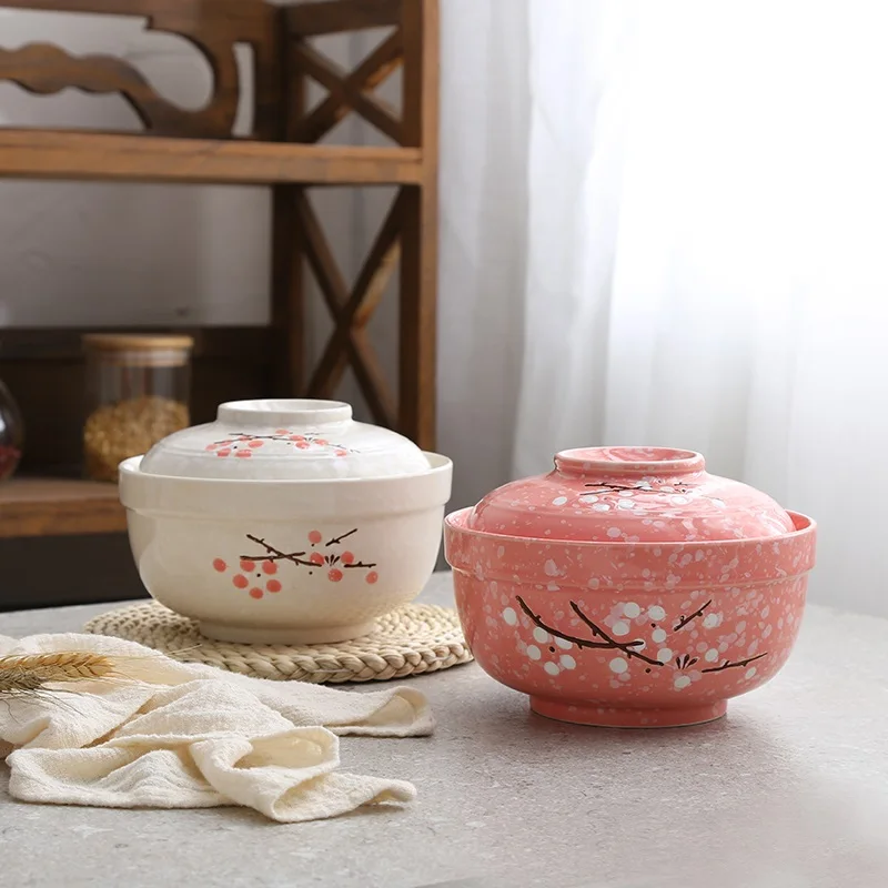 

Japanese instant noodles bowls with lid Student Bowl Tableware Creative lunch box Instant noodles Bowl Instant noodles