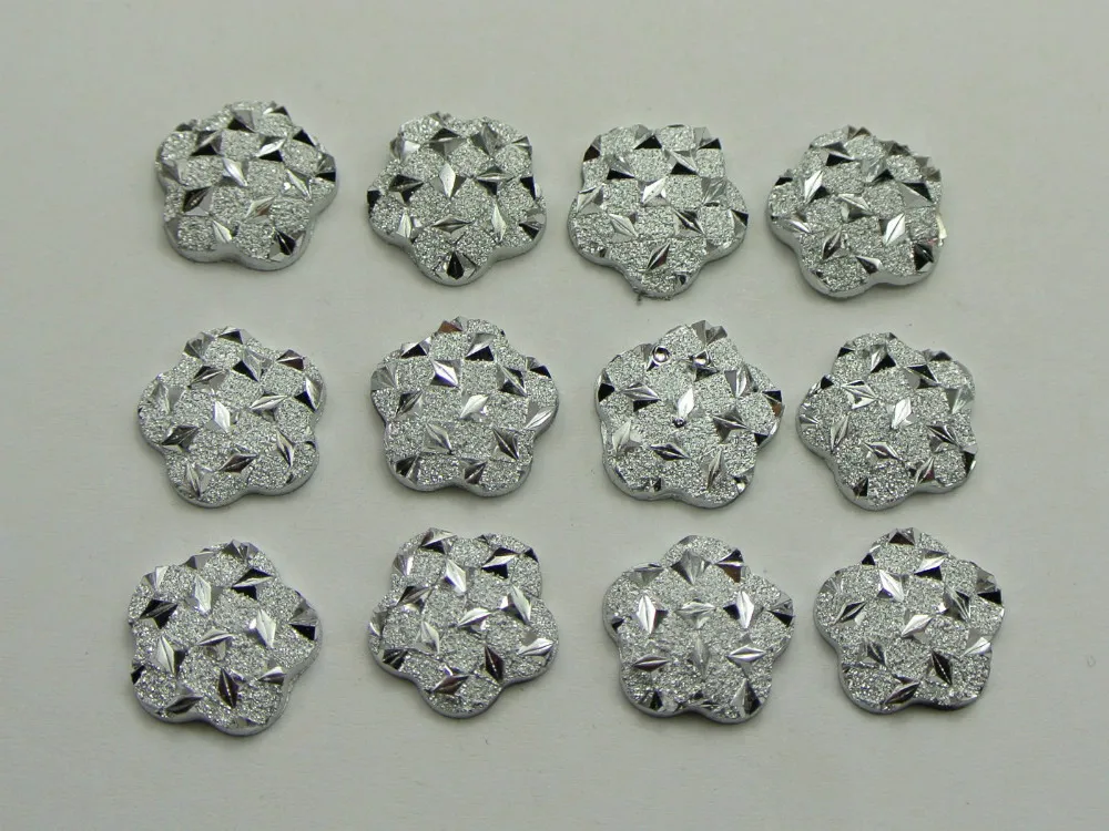 200 Silver Flatback Resin Dotted Rhinestone Round Cabochons 12mm