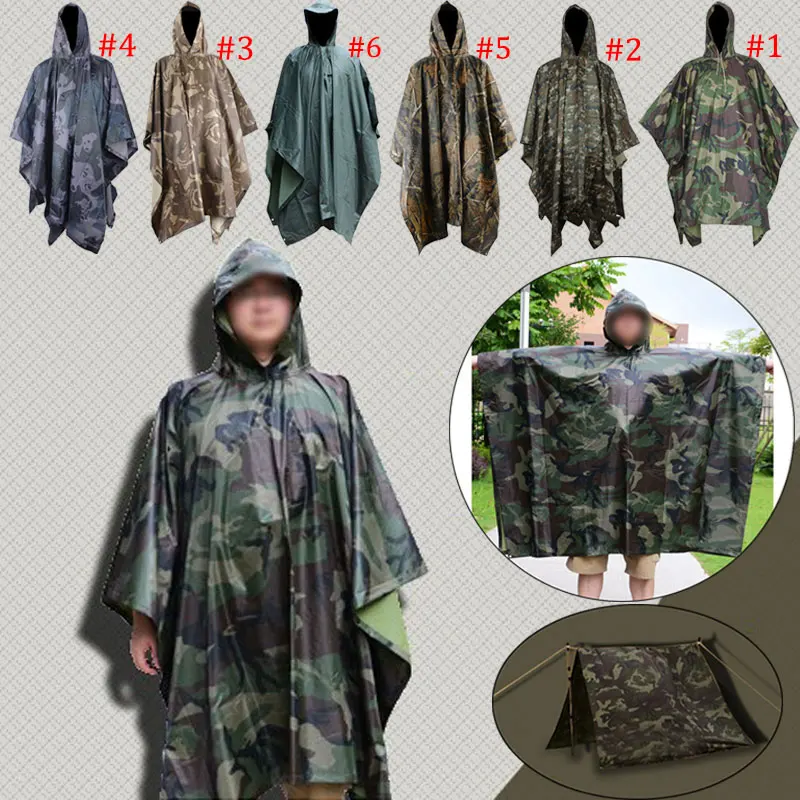 

Multifunction Military Waterproof Camo Raincoat Rain Coat Men Women Raining Poncho for Camping Fishing Motorcycle E2S
