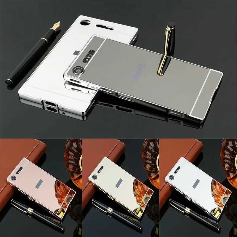 

Fashion Luxury Rose Gold Mirror Cases For Sony Xperia XZ1 Alumimum Metal Frame shell Back Cover for Sony XZ1 5.2"
