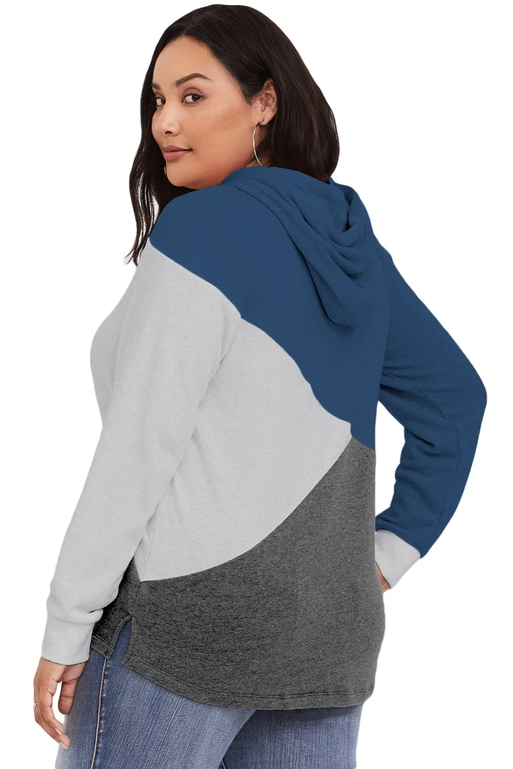 Blue-Hooded-Tricolor-Blocked-Plus-Size-Top-LC251565-5-2