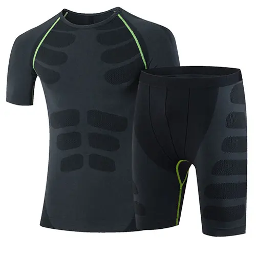 Компрессионный облегающий спортивный костюм для бега, футболка, леггинсы, обтягивающие топы для фитнеса, спортивный костюм с длинным рукавом, шорты, костюмы, мужской спортивный костюм - Цвет: green line60036004