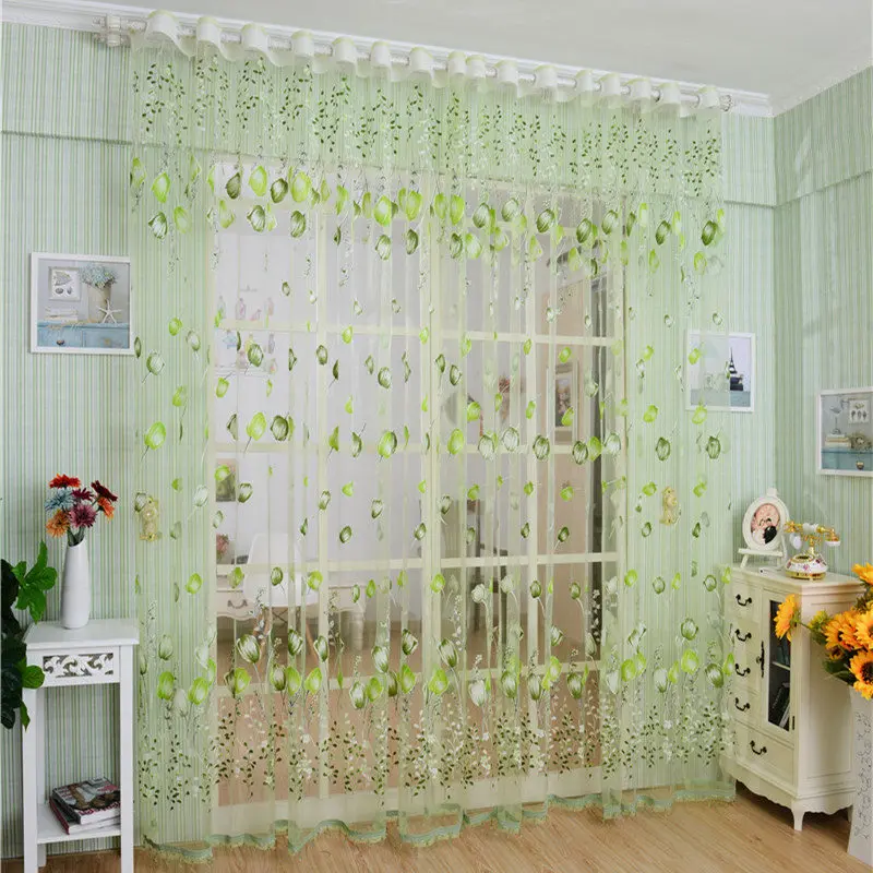 

1*2.7m 1PC Tulip Printed Tulle Curtains for Living Room 2018 New Window Curtain Pink Blue Modern Sheer Curtains Home Textile