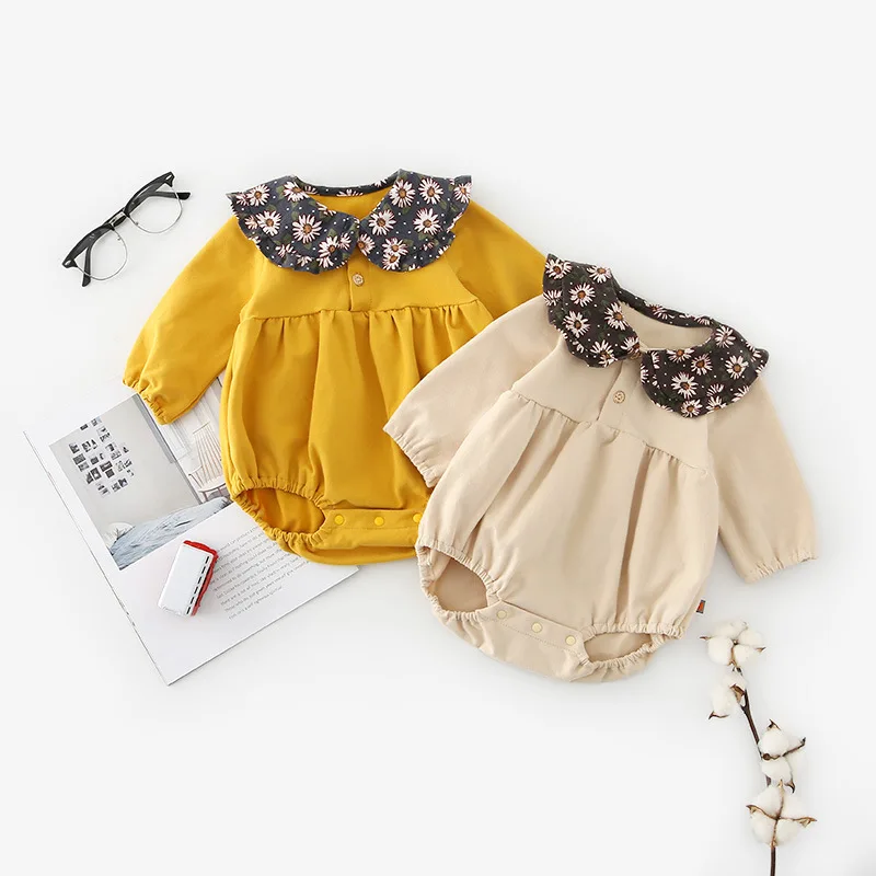 

2019 New Autumn Girls Romper Patchwork Long Sleeve Cotton Kids Baby Jumpsuit 0-2 Years