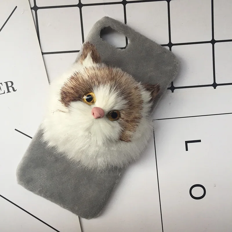 Cute DIY Cat Panda Furry Warm Cases For iphone 6 6S Plus 7 7Plus 8Plus Hard PC Plush Hair Fur Back Cover For iPhone X Shell New  (4)