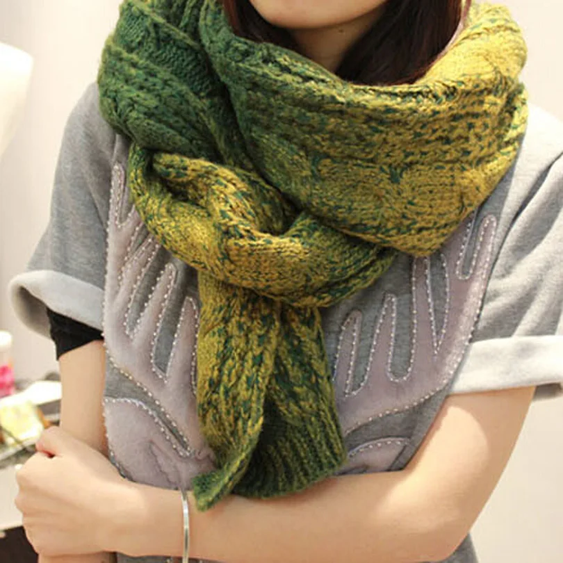 

YGYEEG Knitted Spring Winter Women Scarf Warm Wraps Long Men Print Scarves Gradient Thick Unisex Scarf 210*40cm Accessory Gifts