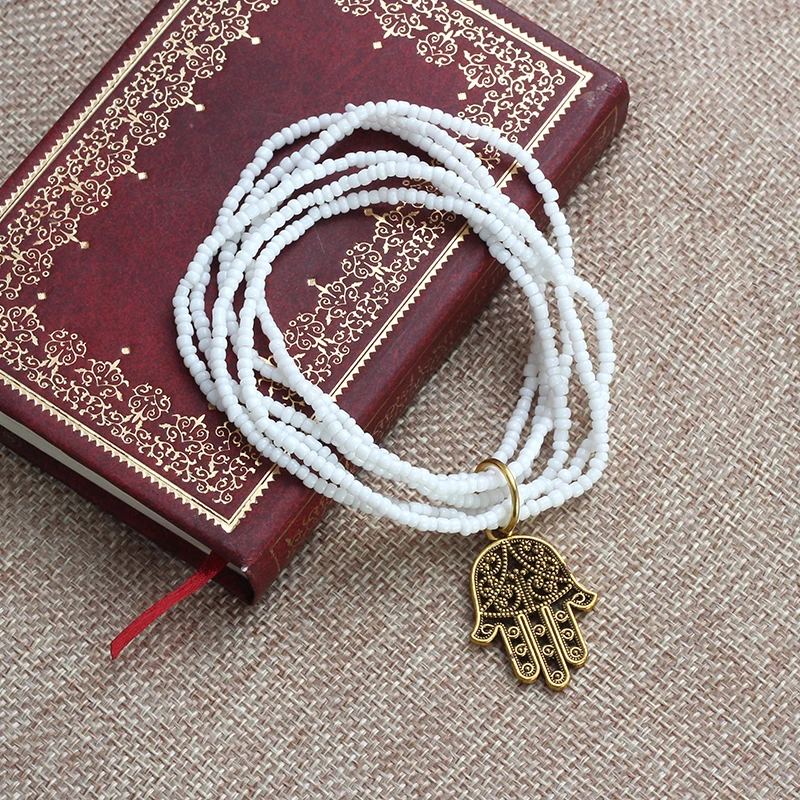 MEIBEADS натуральный камень маленькие бусины модные каменные сплав Хамса браслет с