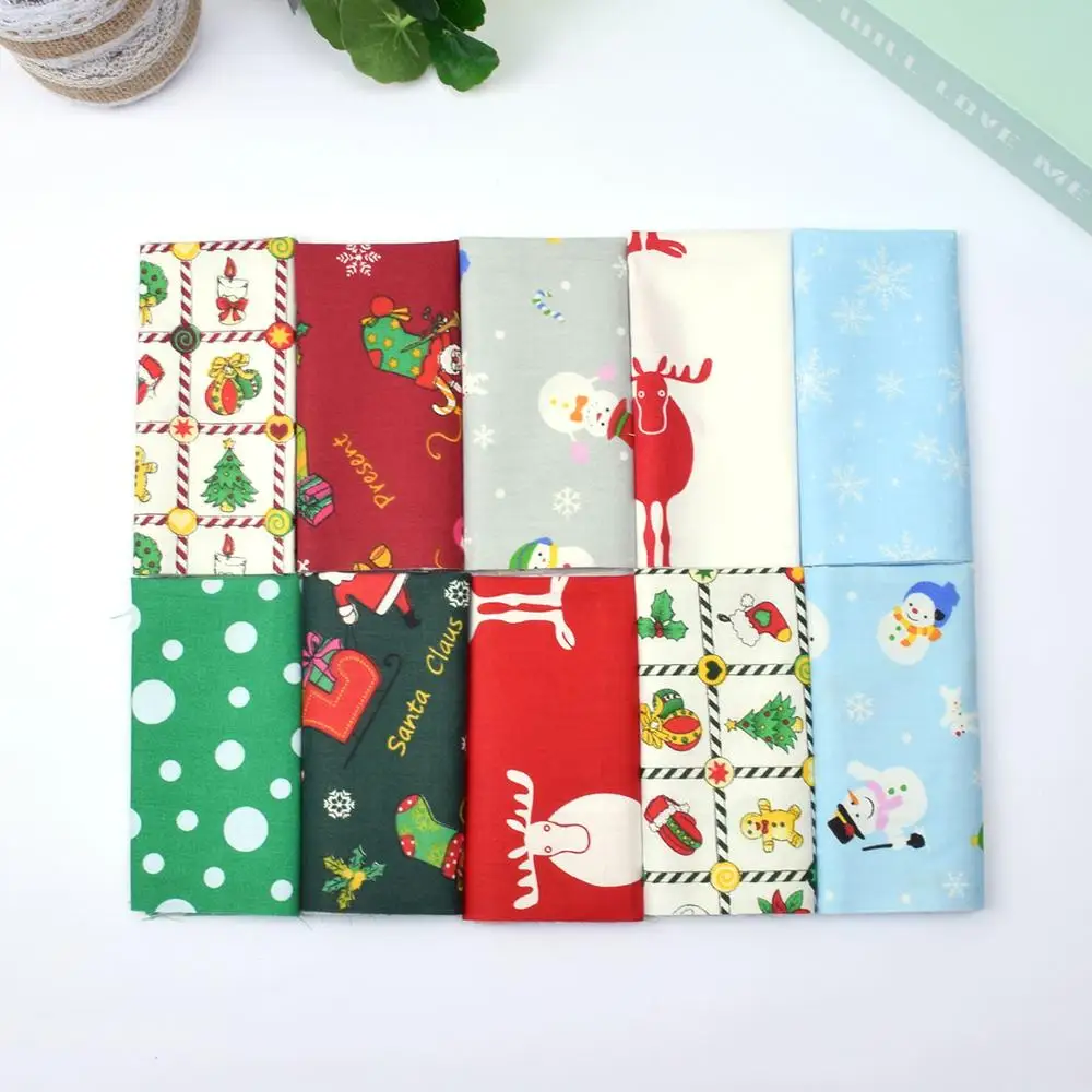 

10Pcs Christmas Cotton Printed Fabric Bundle 25cmx25cm Cloth Patchwork for Needlework DIY Handmade Material
