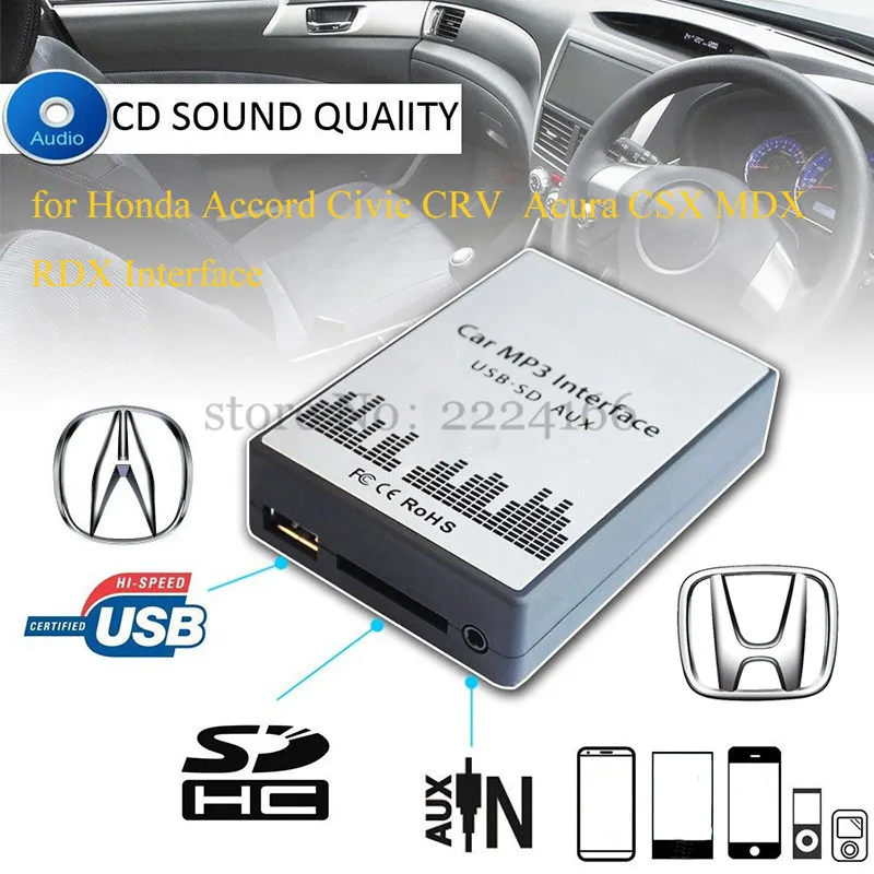 SATAILE USB SD AUX MP3 přehrávač adaptér pro Honda Accord Civic CRV Acura CSX MDX RDX rozhraní Doprava zdarma Auto Parts