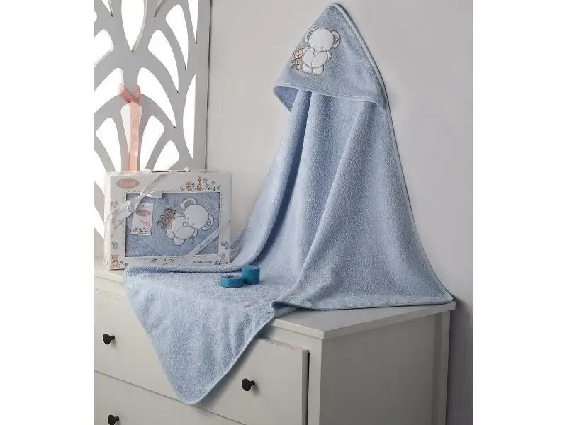 Полотенце-конверт KARNA, BAMBINO-SLON, 90*90 см, голубой
