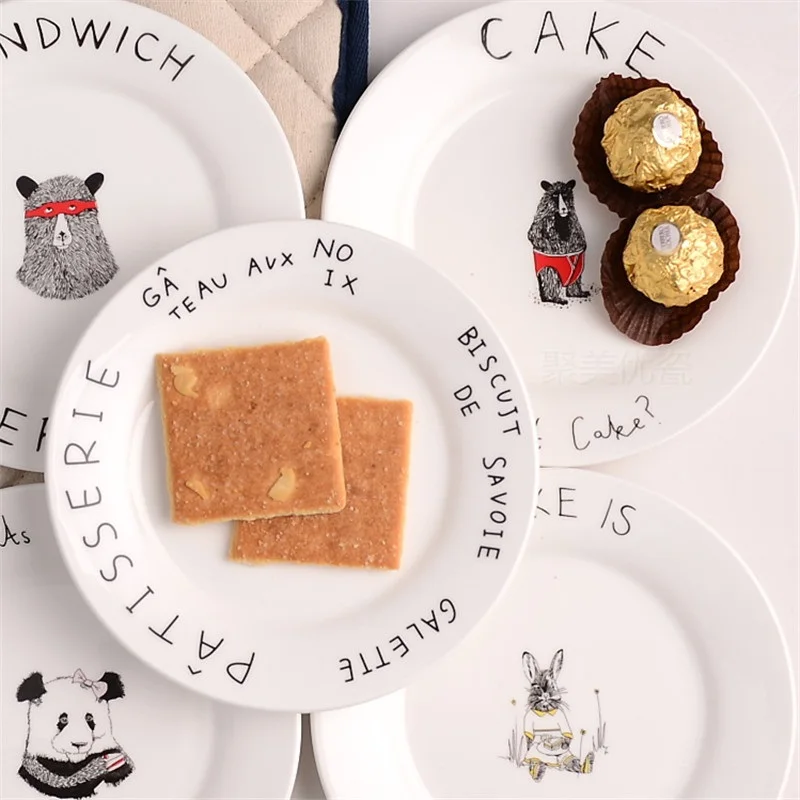 Guci English Style 6 inch Dia Bone China Ceramic Flat Plates Cartoon Pattern Porcelain Tableware font