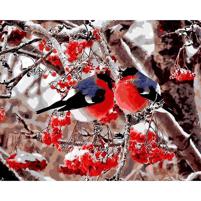 

Framed Red Tree Red Bird Picture DIY Oil Painting By Numbers Painting&Calligraphy Home Decor Wall Art 40x50cm
