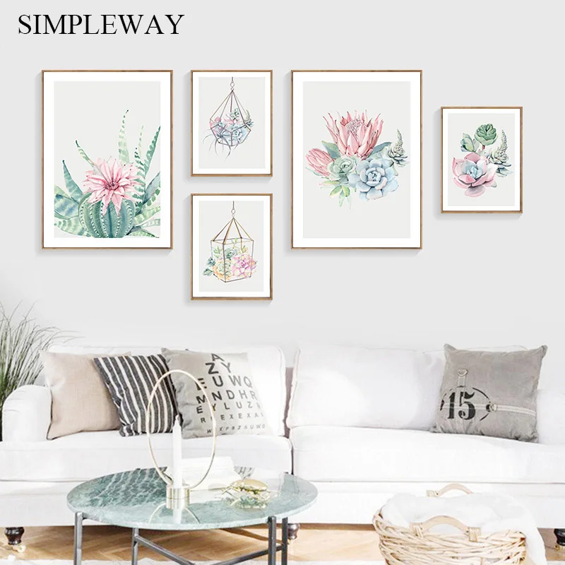 Succulent plant Poster Cactus Flower Wall Art Canvas Print Nordic Painting Minimalist Decorative Picture Living Room Decoration | Дом и сад