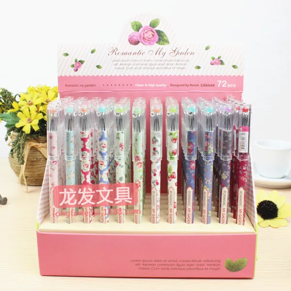 

72pcs/lot 0.5mm Black Ink Diamond Floral Sweet Lolita Korean Style Gel Pen Unisex Pen
