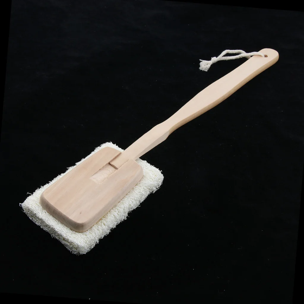 Natural Loofah Detachable Long Wood Handle Massage Brush Back Scrubber Sponge Exfoliating Puff