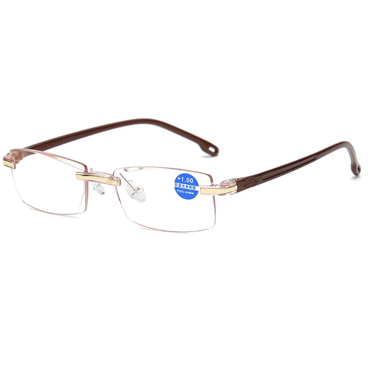TR90 мужские очки без оправы с защитой от синего излучения, очки для пресбиопии, синие очки для чтения/очки с покрытием, очки с прозрачными линзами A802 - Цвет оправы: Tea