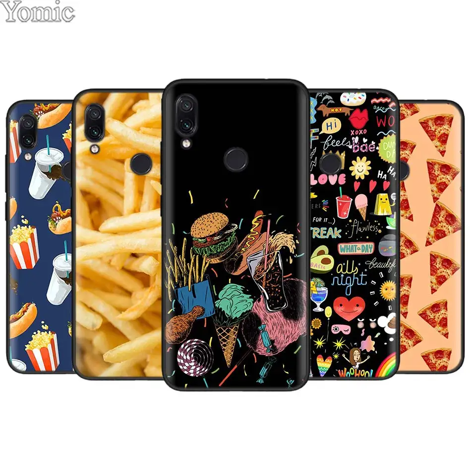 

Food Frying Pizza Silicone Phone Case Cover for Xiaomi Redmi 7 6 5 Note 7 5 6 Pro 4X 5A 6A S2 GO Poco F1 Black TPU Soft Case