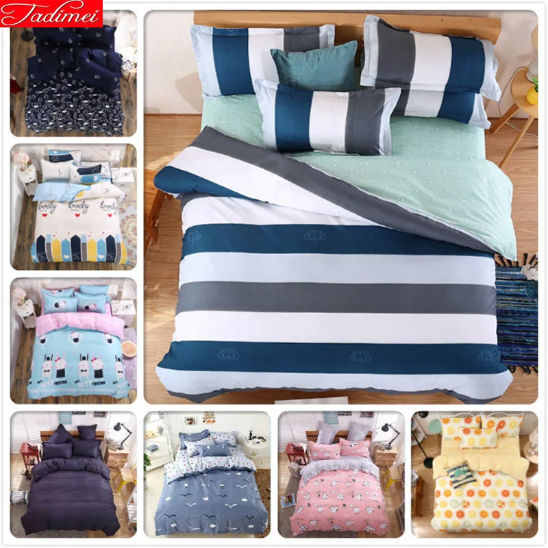 

4pcs Bed Set Stripe Plaid Boy Girl Child 1.5m 1.8m 2.0m Full King Queen Twin Double Single Size Bed Sheet Duvet Cover Bedlinens