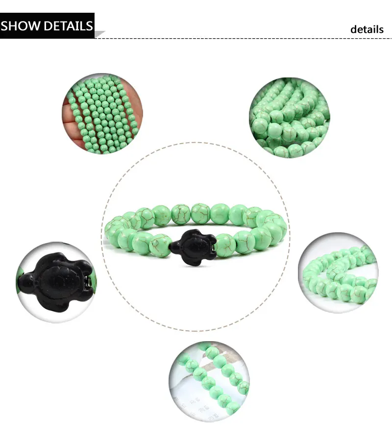 Простые мини Черепаховые браслеты для пары сверхъестественного цвета бирюзовые бусины матовый черный камень ручной цепи браслет для мужчин