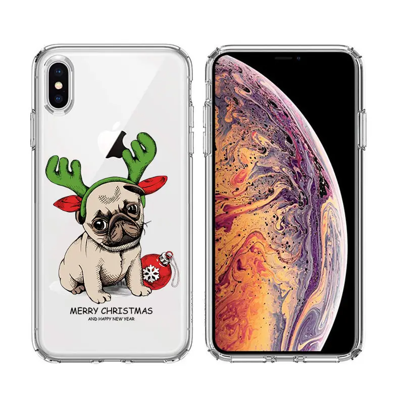Christmas Santa Reindeer Patterned Clear Soft TPU Case For iPhone 8 Plus XS XR XS Max 6S 5S 7 Plus 7 6 5 SE 8 Chritmas TPU Coque (23)