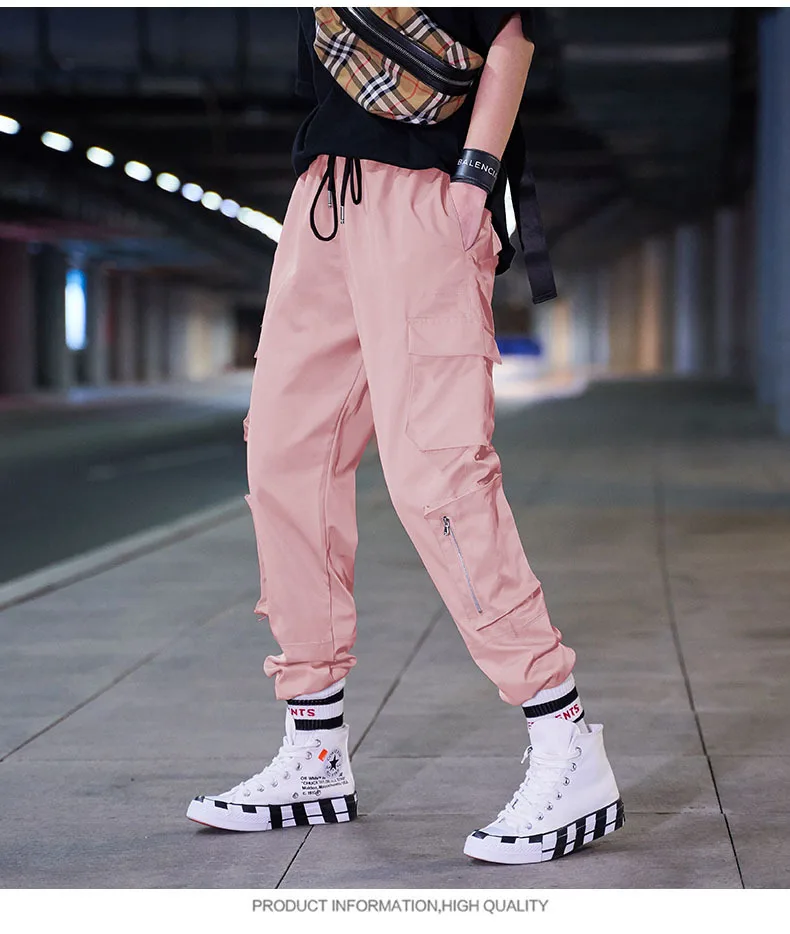 Boyfriend style женские брюки-Карго повседневные уличные джоггеры черный хаки розовый женский с эластичной талией брюки женские свободные брюки