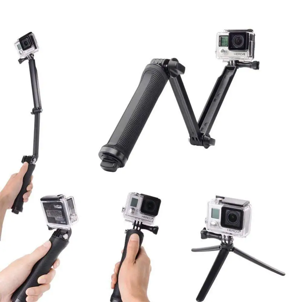 Sunmall 3-сторонний выход ручной монопод для селфи монопод Selfie Stick складной держатель для экшн-камеры GoPro Hero 7 6 5 4 3+ SJCAM SJ4000 SJ5000 Yi Камера