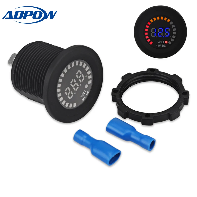 

ADPOW Led Digital Car Motorcycle Voltmeter Panel 12v 24v Waterproof Volt Meter Gauge Monitor Panel Boat Marine Truck