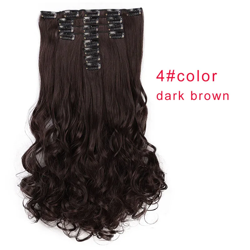 Дорис салон 18 зажимы 8 шт длинные вьющиеся Для женщин клип в наращивание волос синтетические части волос-блондинка чёрный; коричневый термостойкие - Цвет: 4