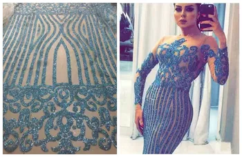 

Graceful royal blue party dress apparel cloth mesh material French net lace fabric with shinning glitter UN50 (5yards/lot)