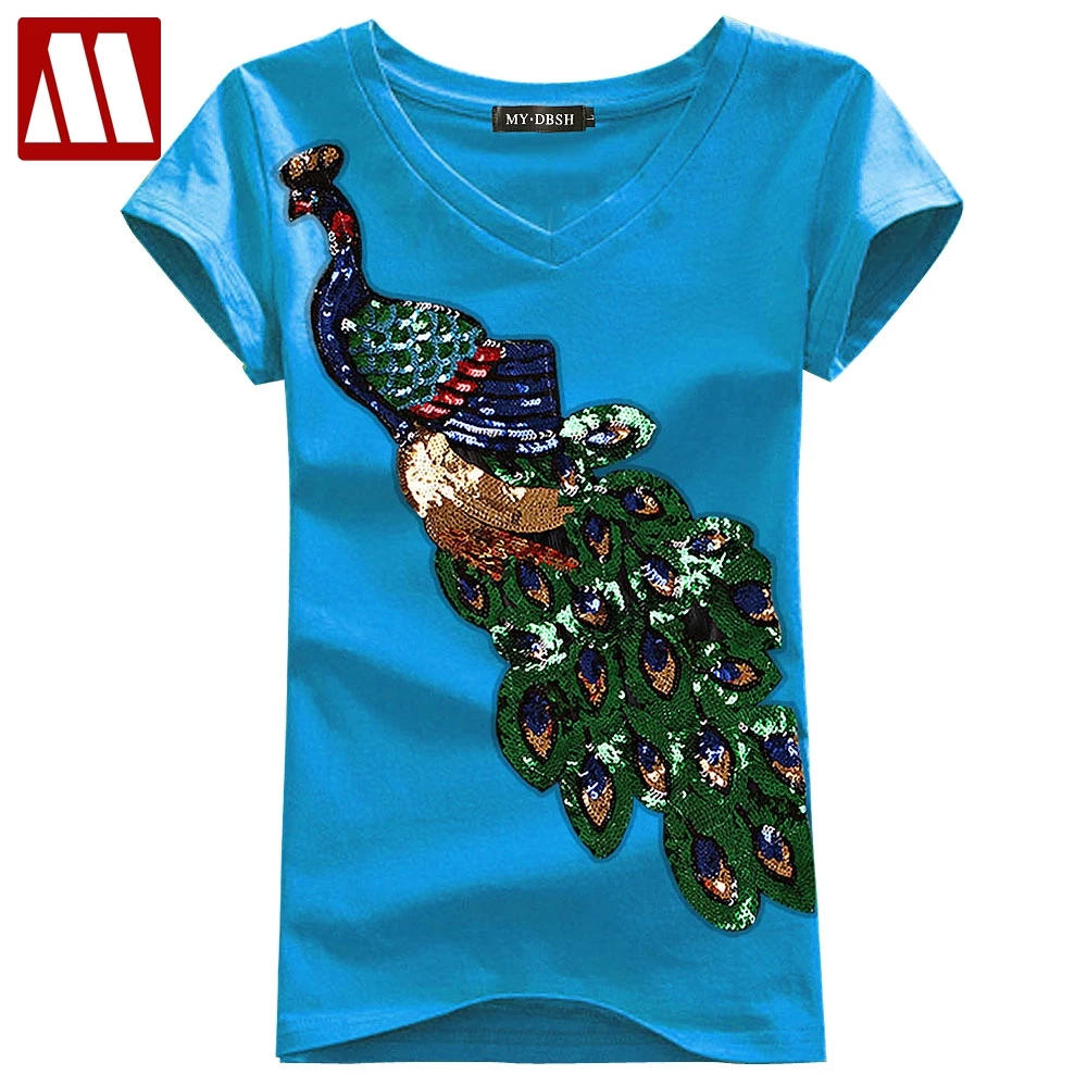 Buy Women's Cotton T Shirts Short Sleeve Peacock