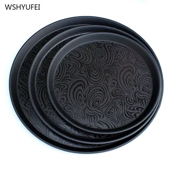 

Direct sales tray black round thick non-slip resistant home hotel plastic pad flat coffee shop restaurant special tool tray
