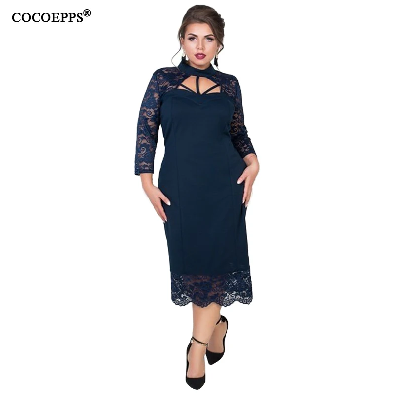 COOEPPS, Осеннее женское платье, кружевное, с вырезом, зимнее, Vestidos, большой размер, повседневная женская одежда, сексуальное, размера плюс, Платья для вечеринок