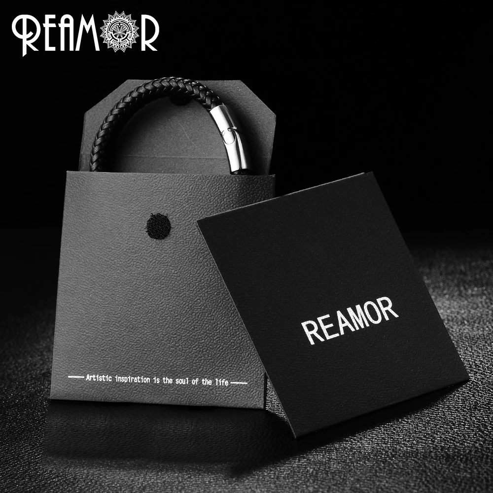 Мужской браслет талисман REAMOR с буквой X из нержавеющей стали 316L широкий плетеный