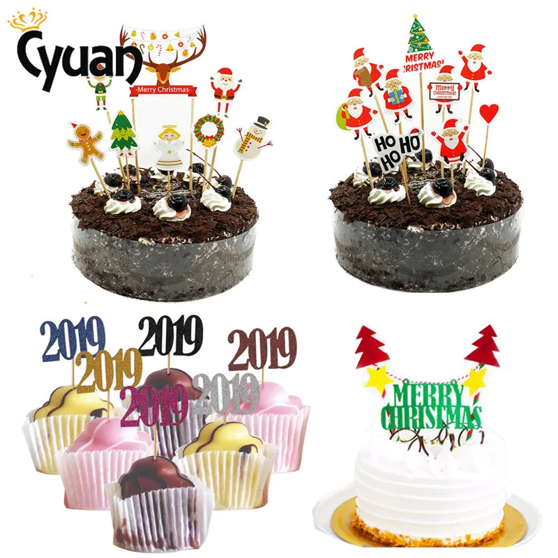 2019 Merry Рождество торт Топпер номер украшения для кексов Новый год Санта Клаус