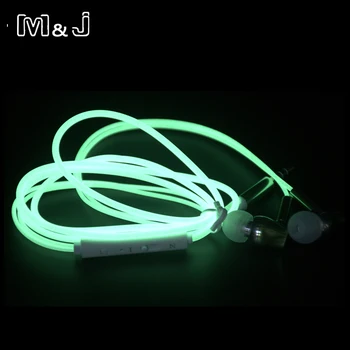 

M&J High Quality Metal Glow In The Dark Earphones Luminous Headphone Night Light Glowing Headset Stereo Sport Headphone With Mic