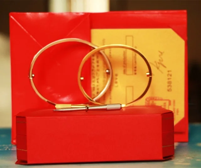

Hot 316L Titanium Steel love Bangles Silver Gold Rose Gold Screw Bracelet Bangle screwdriver wedding couple original box set