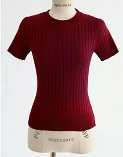 Женские вязаные тонкие футболки с круглым вырезом и коротким рукавом, вязаные большие эластичные футболки для девочек, топы JH8078 - Цвет: Burgundy