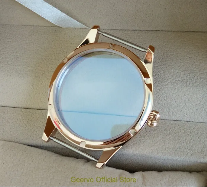 Сапфировое стекло 44 мм 316L часы из нержавеющей стали случаях гальваническим 18 К цвета розового золота Fit ETA 6497/6498 движение 012A