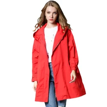 2017 New winter Loose fashion Coat large size Casual Trench Waterproof hooded zipper Trench coat Plus-size women’s clothing