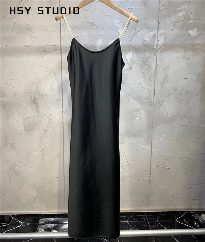 【HSY stuo】 2019 Летний новый тренд сексуальный женский Шелковый Черный Макси Сарафан