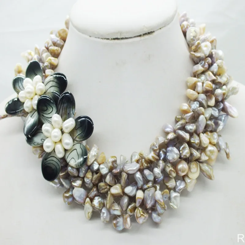

classic- 308# Charm Vintage lady ! Shell/pearl flower necklace
