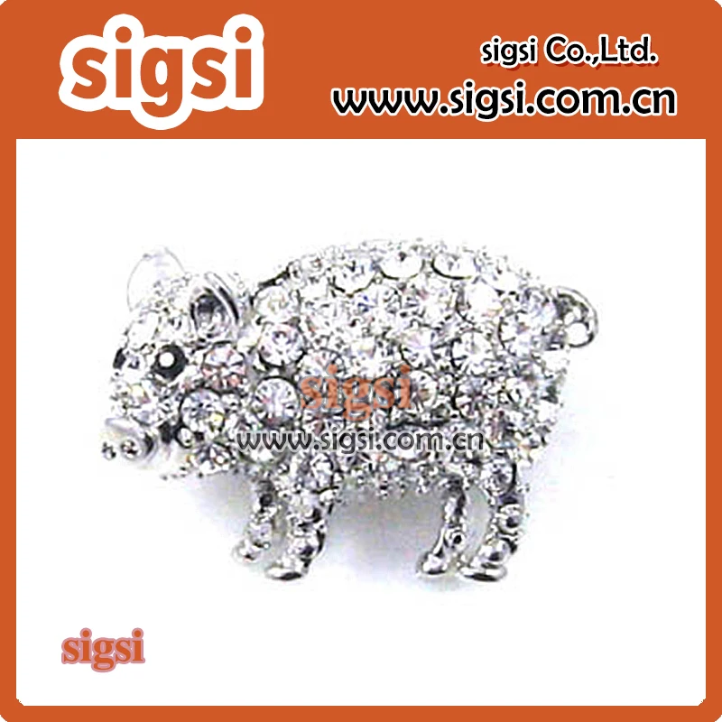 

50/100pcs fashion sparkly clear silver cute pig metal acrylic rhinestone animal brooch pin gift