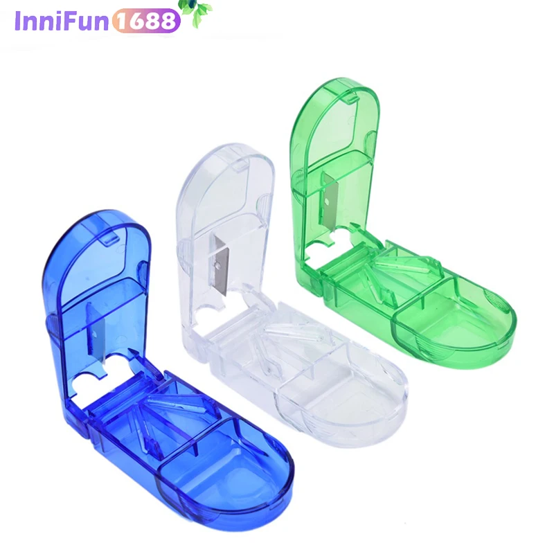

1PCS Mini Useful Portable Storage Box Medicine Pill Holder Tablet Cutter Splitter Pill Case 3Colors