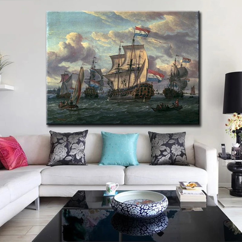 Классический парусник, Голландский Флаг, морской пейзаж, печать на холсте, картина маслом, напечатанная на холсте, настенная художественная декоративная картина