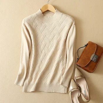 

2018 autumn and winter new knit bottoming shirt cashmere sweater women's half-high collar thick sweater