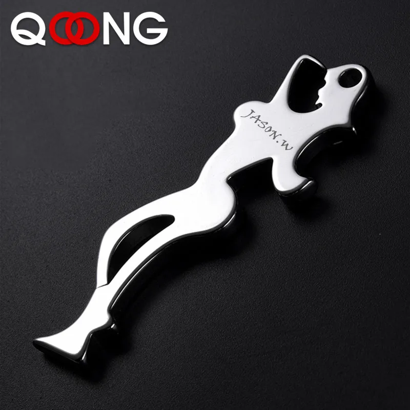 

QOONG 2019 Sexy Bottle Opener Creative Car Keychain Keyring Stainless Steel Key Chain Tool Key Ring Holder Custom Lettering S09