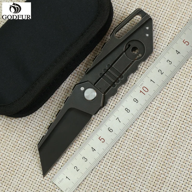 Складной нож GODFUR Black STO карманный резец из титанового сплава с лезвием M390 для