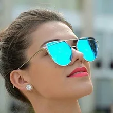 Новинка, Лидер продаж, зеркальные Плоские линзы, женские солнцезащитные очки с кошачьим глазом, классические брендовые дизайнерские двухлучевые солнцезащитные очки с рамкой для женщин, UV400