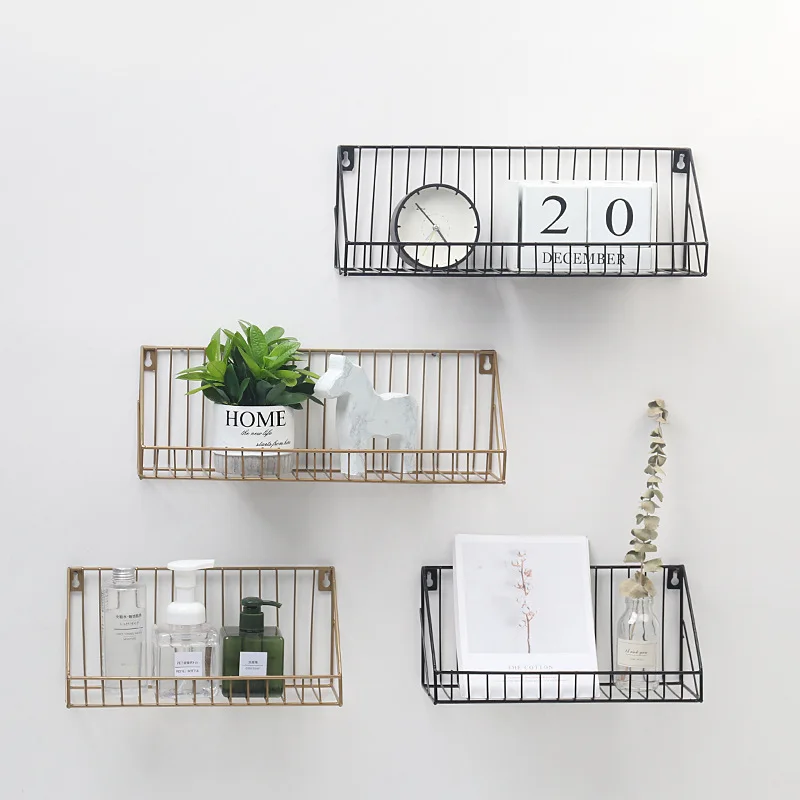 

Nordic Iron Art Wall Shelf Living Room Kitchen Bathroom Storage Rack Home Organizer
